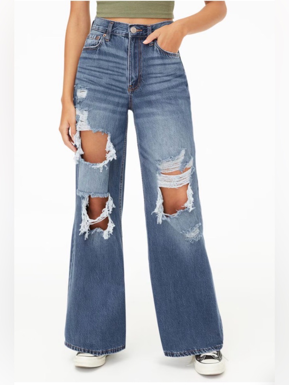 Aeropostale Distressed  High-Rise Super Wide Leg Jean SZ 4